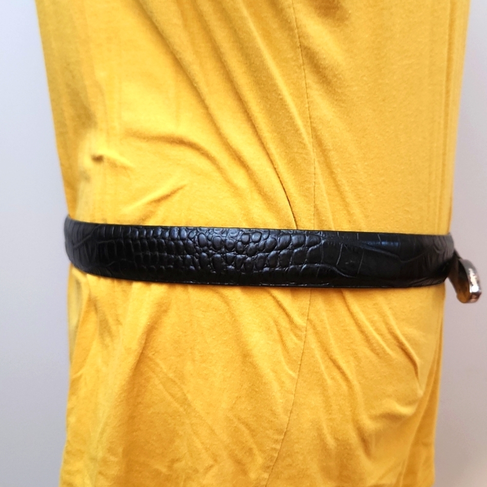 GORGEOUS 1" WIDE BLACK ITALIAN LEATHER BELT W/RUSTIC SILVER BUCKLE. SZ 38 - Picture 5 of 9